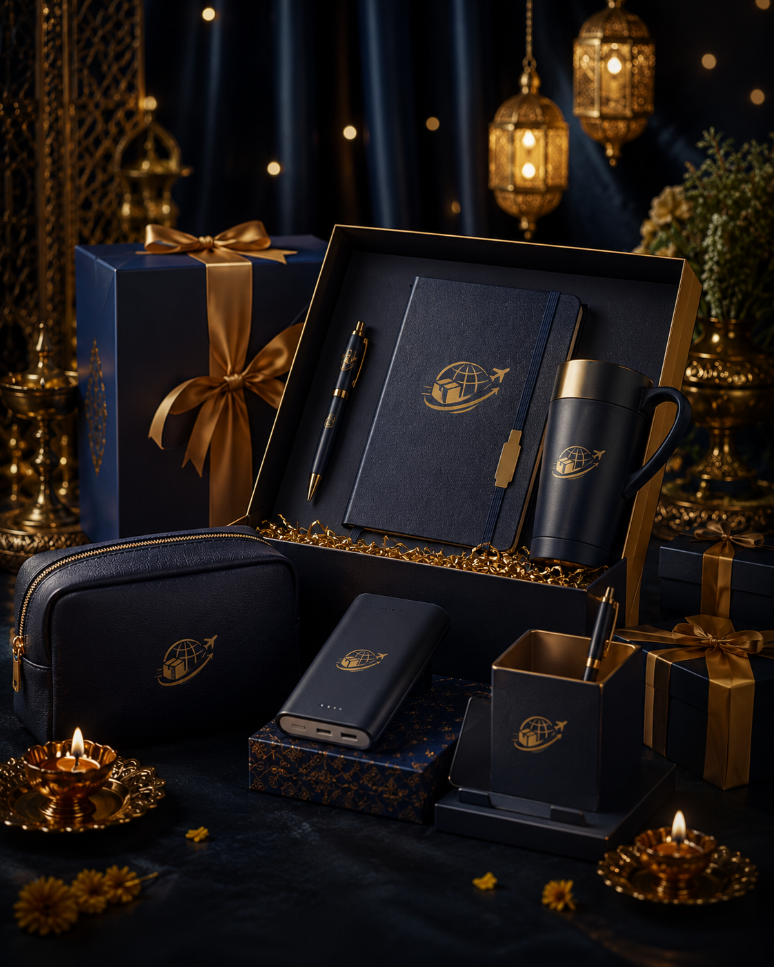 Premium navy and gold corporate gifting set